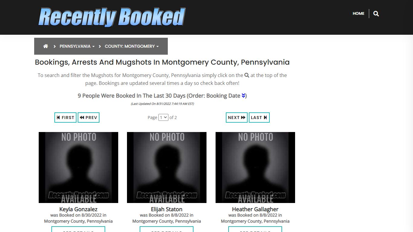 Bookings, Arrests and Mugshots in Montgomery County, Pennsylvania